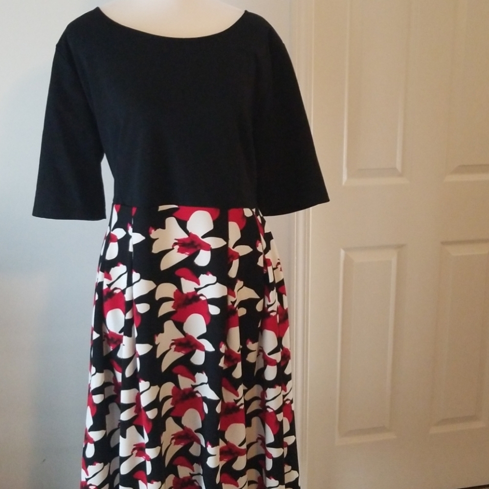 Floral and black knee length dress NWT